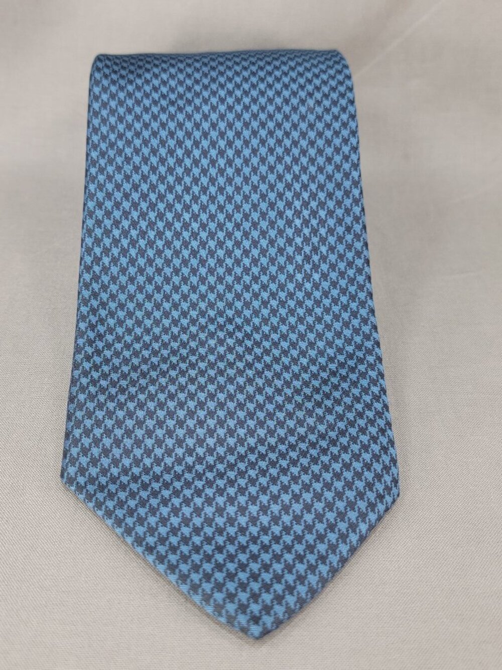 Faconnable Silk Necktie Tie Mens Blue Black Houndstooth Hand Made France